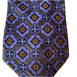 XMI Platinum Silk Tie Purple Gold Brown Woven Geo Designs Handmade Kings Royalty